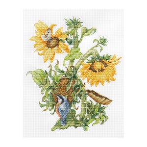 Sonnenblumen Kreuzstichpackung Stillleben Moderne Kreuzstichpackung Luca-S Stickerei Blumenmalerei Vögel Herbst Gartenblume