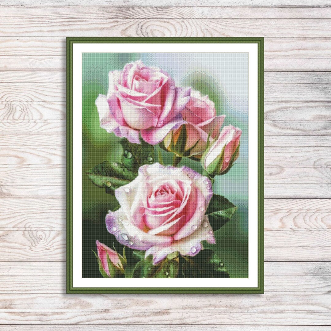 Pink Roses Cross Stitch Pattern Digital Pattern Modern Decor Flower ...