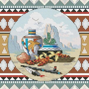 Counted Cross Stitch Pattern Southwest Blend Landscape Pattern Hand Embroidery Needlepoint Grand Canyon Desert Cactus Ceramic tableware image 2