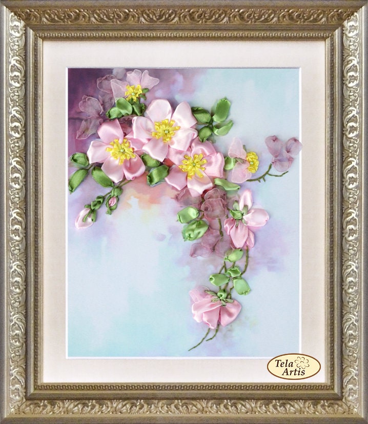 Silk Ribbon Embroidery Kit Floral Embroidery Kit Pink Lilac Flowers ...