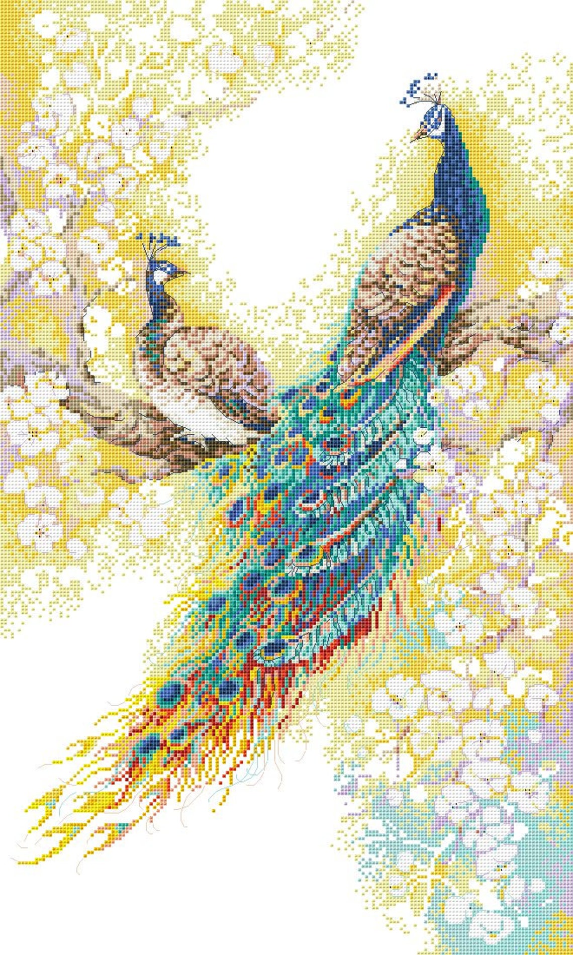 Peacocks Cross Stitch Pattern Birds on a Branch Peafowl Exotic Etsy