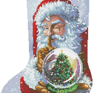 Weihnachtsstrumpf Weihnachtsmann mit Glaskugel Kreuzstichvorlage Zählmuster Weihnachtsmann Stickerei XStitch Embroidery Needlepoint Chart Sofortiger download Bild 3