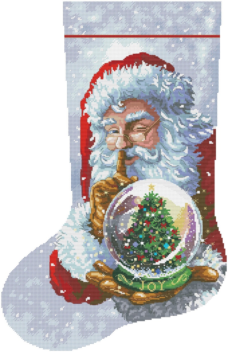 Christmas Stocking Santa with glass ball Counted Cross Stitch Pattern Santa Embroidery Xstitch Embroidery Needlepoint Chart Instant download image 3