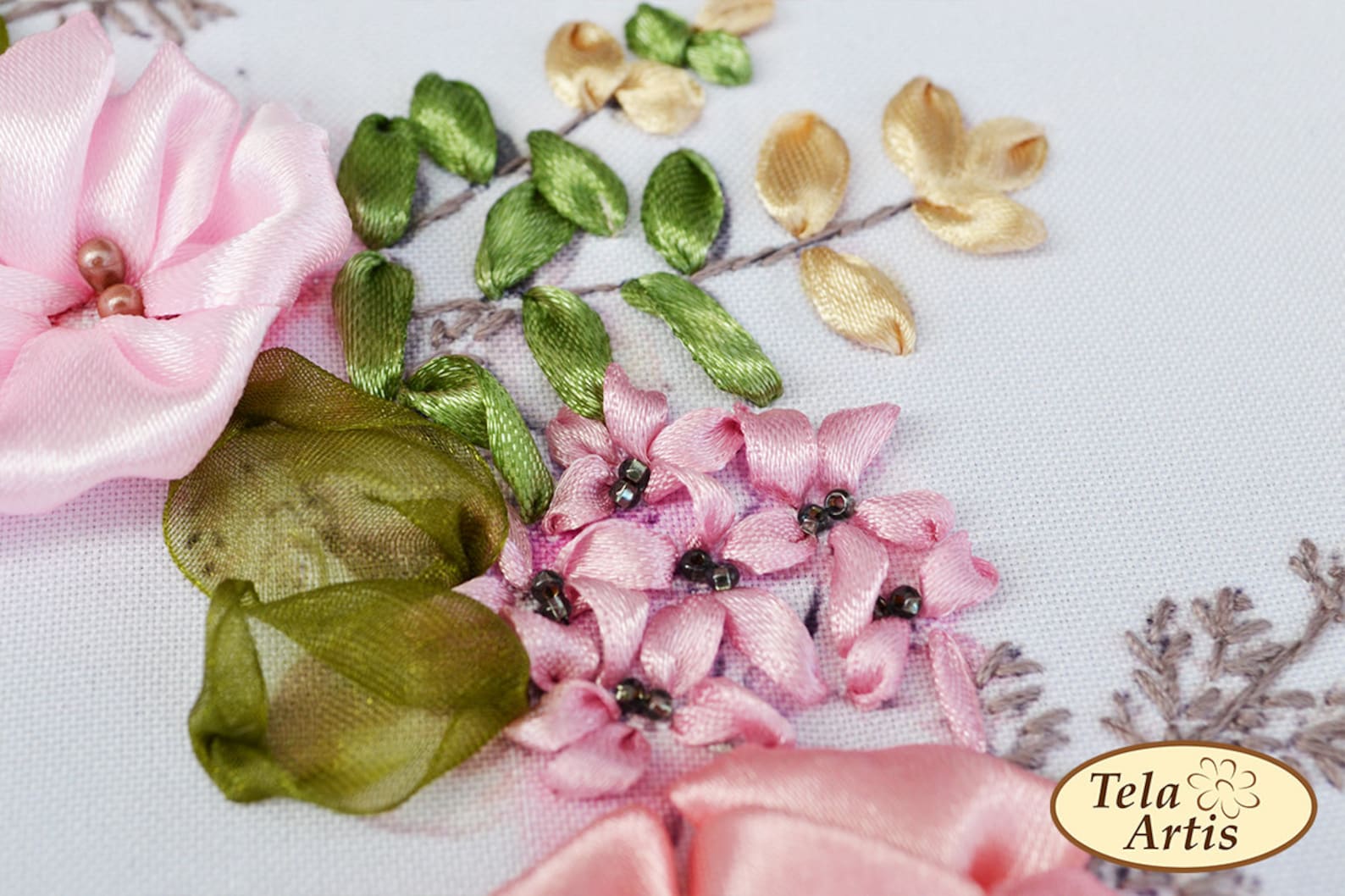 Animal Alphabet Floral Embroidery Kit Of A Manatee With Flowers. Hand