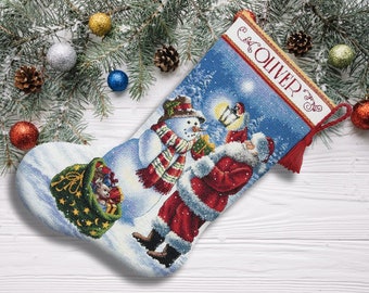 Holiday Glow Christmas Stocking Counted Cross Stitch Pattern Santa Embroidery Xstitch Embroidery Chart Needlepoint Chart Instant download