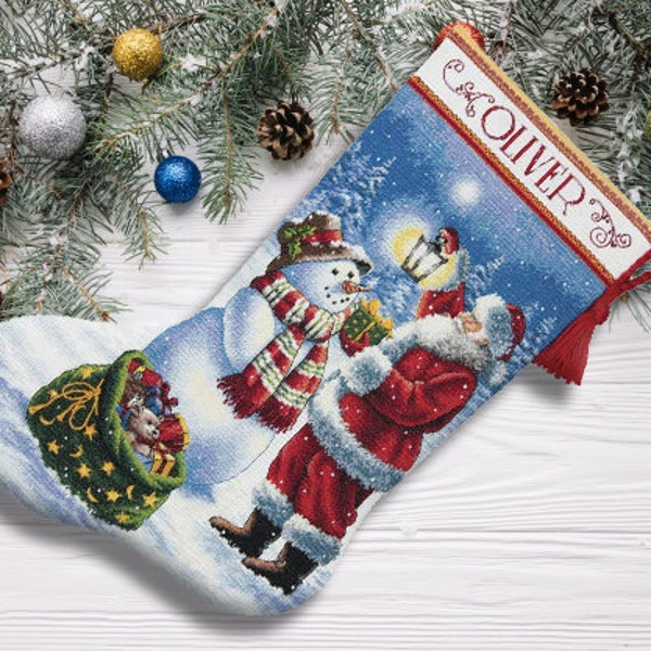 Holiday Glow Christmas Stocking Counted Cross Stitch Pattern Santa Embroidery Xstitch Embroidery Chart Needlepoint Chart Instant download