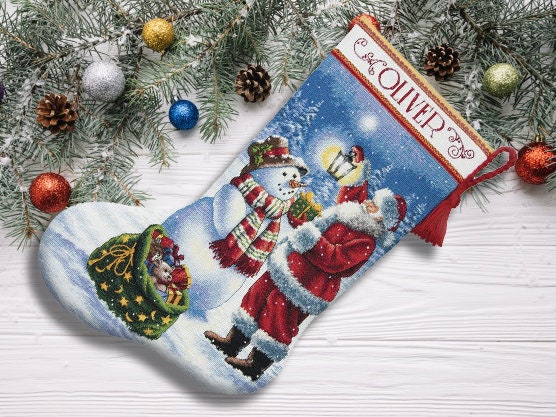 Holiday Glow Christmas Stocking Counted Cross Stitch Pattern Santa Embroidery Xstitch Embroidery Chart Needlepoint Chart Instant download