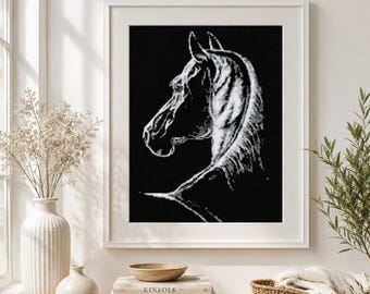 Cross Stitch Pattern Silhouette Horse Head Monochrome Digital Pattern Modern Horse Embroidery Needlepoint Chart Cross Stitch Wildlife Animal