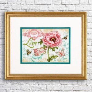 Live Love Laugh PDF kruissteekpatroon Digitaal patroon Modern decor Wilde bloemen patroon boeket borduren borduren borduurpatroon downloaden