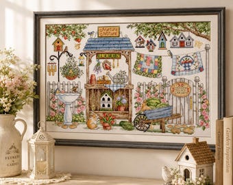 Garden Country Counted Cross Stitch Pattern Digital Pattern Modern Decor Landscape Pattern Hand Embroidery Needlepoint chart Garden Flower