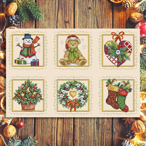 Vintage cross stitch christmas ornaments Clearance
