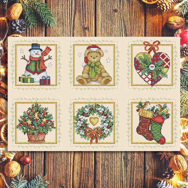 Beaded Elegance ornaments set Christmas Cross Stitch Pattern Xmas Embroidery Tree Stitching Decor Embroidery Pattern Needlepoint Chart PDF