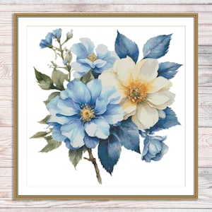 Flores de acuarela Patrón de punto de cruz Flores de jardín Patrón digital Decoración moderna Flor Xstitch Patrón Gráfico de bordado floral Descargar