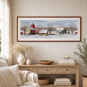 Scenic Farm Counted Cross Stitch Pattern Winter Landscape Pattern Hand Embroidery Needlepoint Chart Village Cottage Digital Pattern PDF
