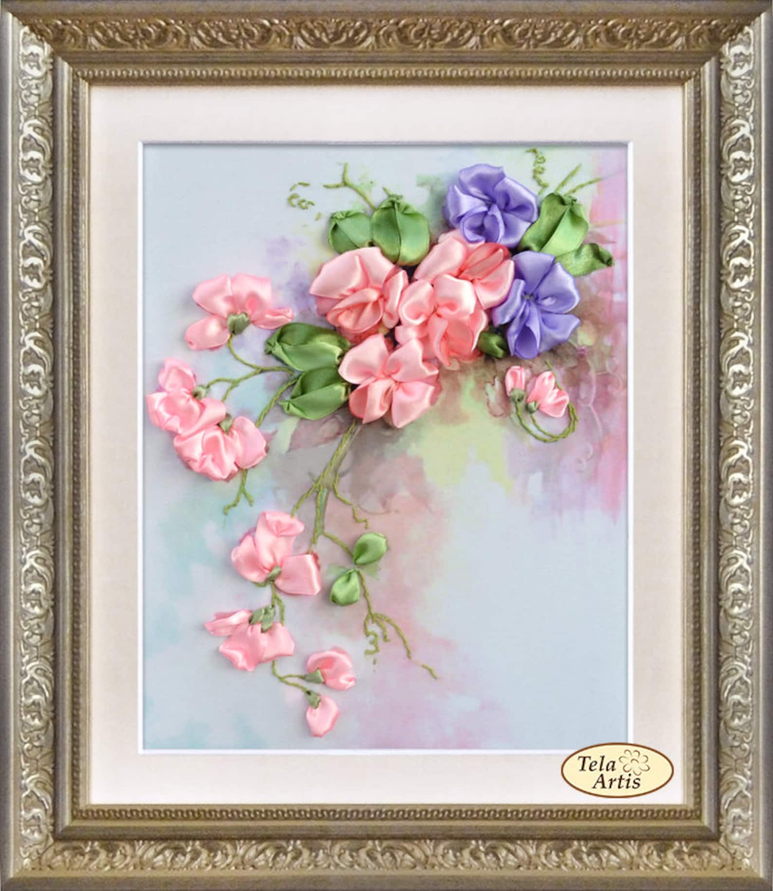 Silk Ribbon Embroidery Kit Floral Embroidery Kit Pink Lilac Etsy