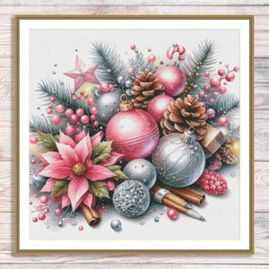 Christmas Bouquet Poinsettia Cross Stitch Pattern Modern Stitch Decor Christmas Embroidery Needlepoint Chart Flower Christmas Decorations