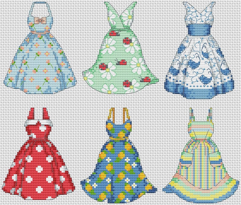Pretty Retro Dress Cross Stitch Pattern Vintage Girl Dress Etsy