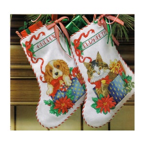 Furry Friends Christmas Stocking Counted Cross Stitch Pattern Kitten Puppy Embroidery Hand Xstitch Decor Embroidery Chart Needlepoint Chart