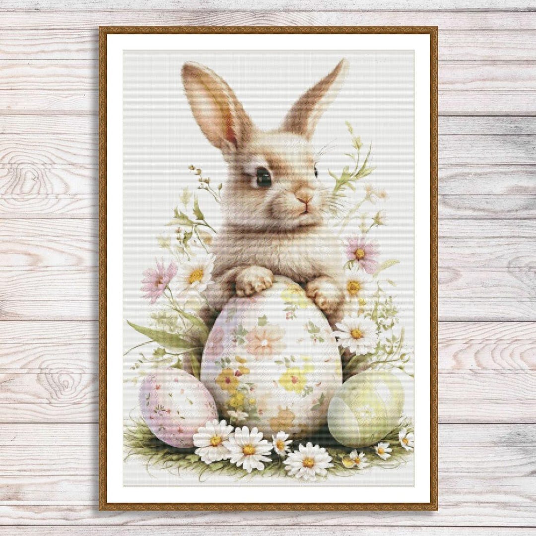 Easter Bunny Cross Stitch Pattern Digital Pattern Modern Decor Bird ...