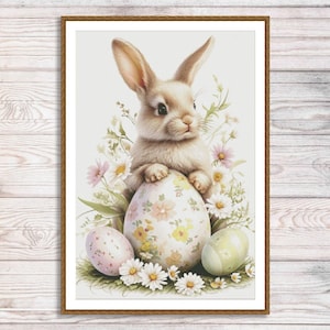 Easter Bunny Cross Stitch Pattern Digital Pattern Modern Decor Bird Xstitch Pattern Animal Embroidery Needlepoint Chart PDF Download