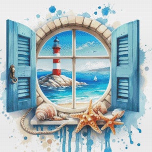 Lighthouse Counted Cross Stitch Pattern Shells Window Seascape Seagulls ...