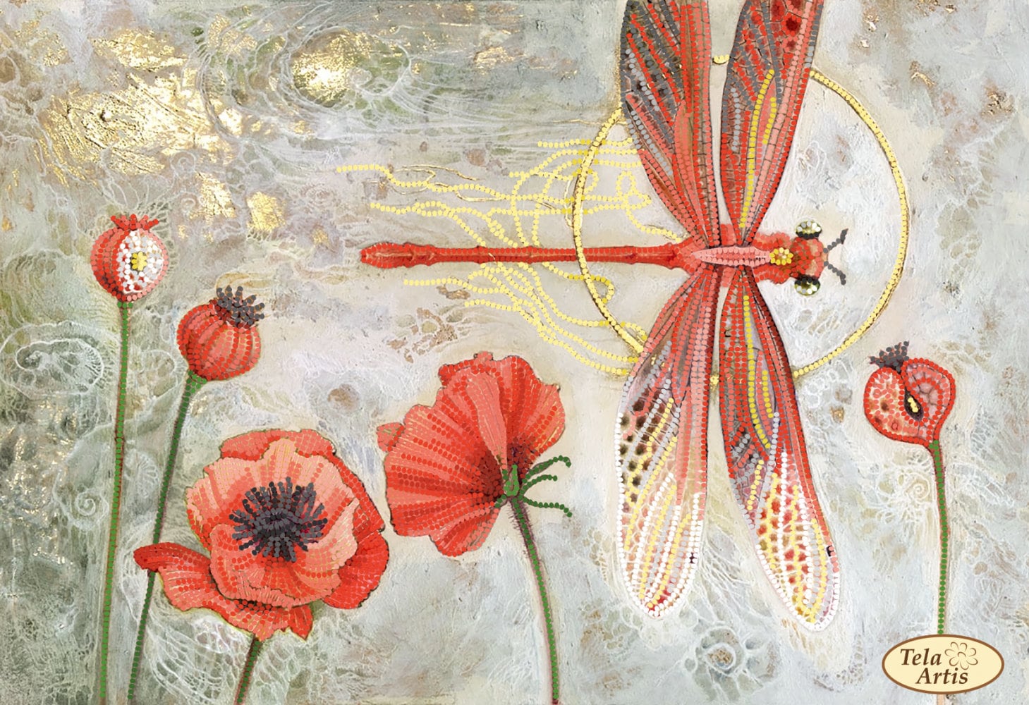 Red Dragonfly Bead Embroidery Kit Needlework Kit Wild Flower Etsy