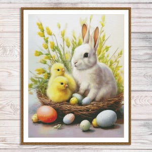 Easter Bunny Cross Stitch Pattern Digital Pattern Modern Decor Bird Xstitch Pattern Animal Embroidery Needlepoint Chart PDF Download