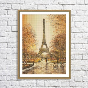 Eiffel Tower Counted Cross Stitch Pattern Paris Digital Pattern European city Landscape Pattern Hand Embroidery Needlepoint chart
