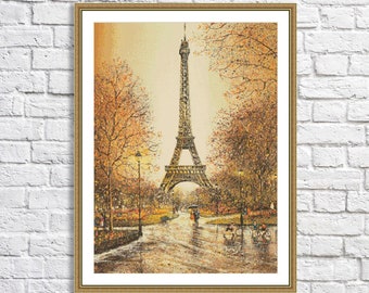 Eiffel Tower Counted Cross Stitch Pattern Paris Digital Pattern European city Landscape Pattern Hand Embroidery Needlepoint chart