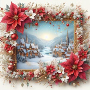 Buquê de Natal Poinsétia Padrão de Ponto Cruz Bordado Moderno Decoração de Ponto Cruz Véspera de Natal Gráfico de Bordado Flores Vila de Natal