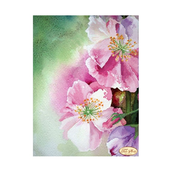 Bead Embroidery kit Watercolor flowers Pink spring flowers Needlework Kit  Floral Beadwork Hand embroidery Beading pattern Embroidery beads