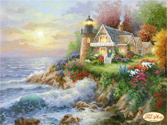 Bead Embroidery kit Dream house Romantic lighthouse Needlework Kit  Landscape Beadwork Hand embroidery Beading pattern Embroidery beads