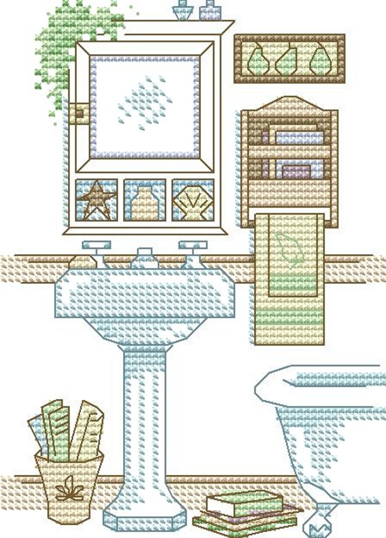 Bathroom Cross Stitch Pattern Washbasin Toilet Books Digital Etsy