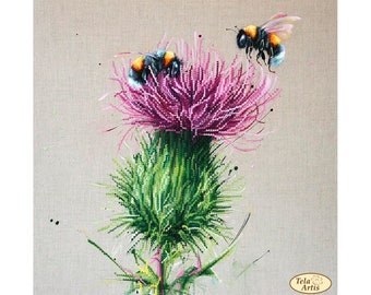 Thistle Bees Bead Embroidery kit Needlework Insect Animal Beadwork Hand embroidery Home stitching decor Beading pattern Embroidery beads