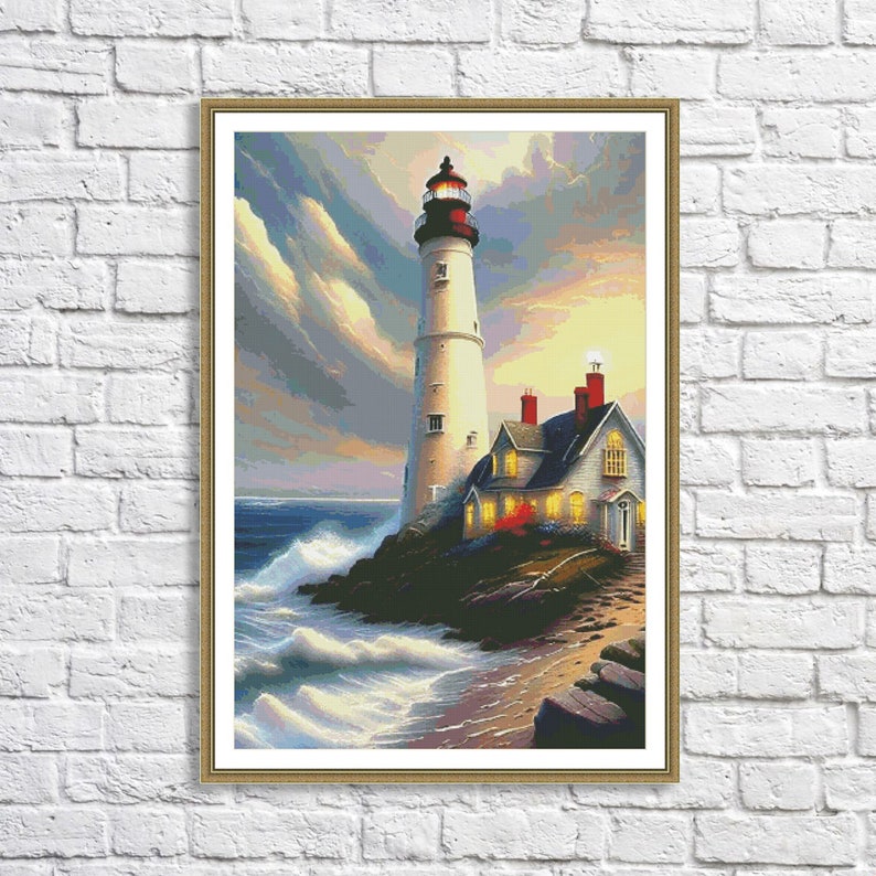 Lighthouse Counted Cross Stitch Pattern Beacon at Daybreak Digital ...