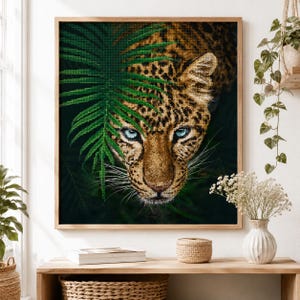 Bead Embroidery kit Jaguar in the jungle Leaves Forest Needlework Kit Beadwork Hand embroidery Kit Wild animals Beading Embroidery of beads