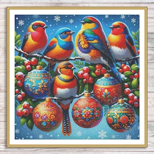 Christmas Bird Cross Stitch Pattern Snow Winter Forest Bird Pattern Animal Embroidery Needlepoint Chart Download Digital Pattern PDF