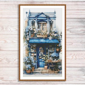 Antique Store Counted Cross Stitch Pattern Digital Pattern European city Landscape Pattern Hand Needlepoint chart Vintage Old town street