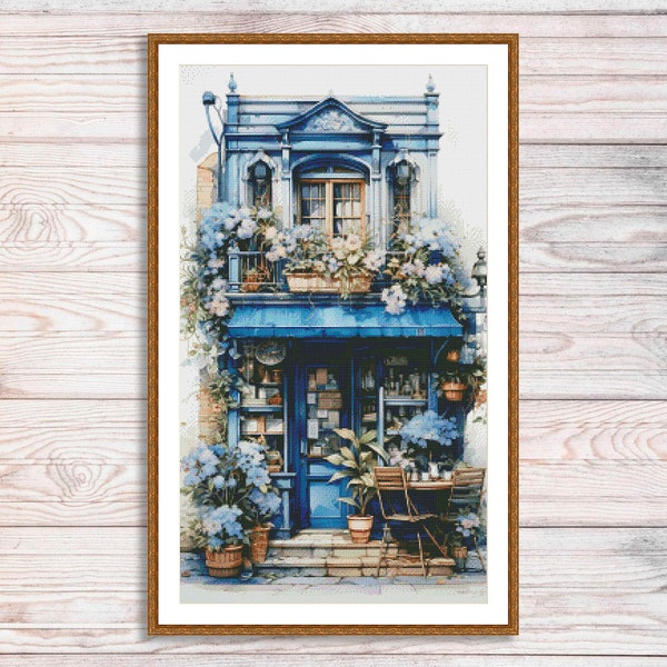 Antique Store Counted Cross Stitch Pattern Digital Pattern European city Landscape Pattern Hand Needlepoint chart Vintage Old town street