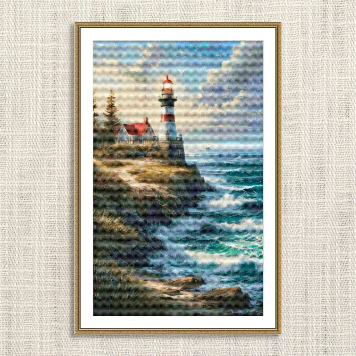 Lighthouse #3 Counted Cross Stitch Pattern Seascape Seagulls Wave ...