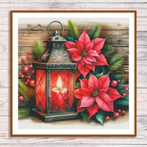 Padrão de ponto cruz de lanterna de natal, árvore de natal, pássaros de inverno, vela, decoração de costura para casa, presente, padrão de bordado, gráfico de ponto cruz