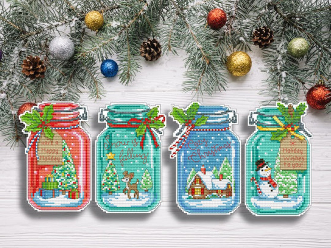 Dimensions Cross Stitch Ornament Kit 4pk - Christmas Jar Ornaments
