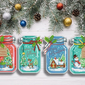 Christmas Cross Stitch Pattern Christmas Jar ornaments set Winter Xmas Embroidery Home Stitching Decor Embroidery Pattern Needlepoint Chart