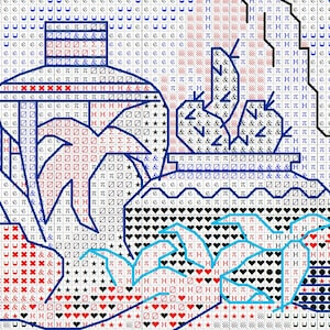 Counted Cross Stitch Pattern Southwest Blend Landscape Pattern Hand Embroidery Needlepoint Grand Canyon Desert Cactus Ceramic tableware image 5