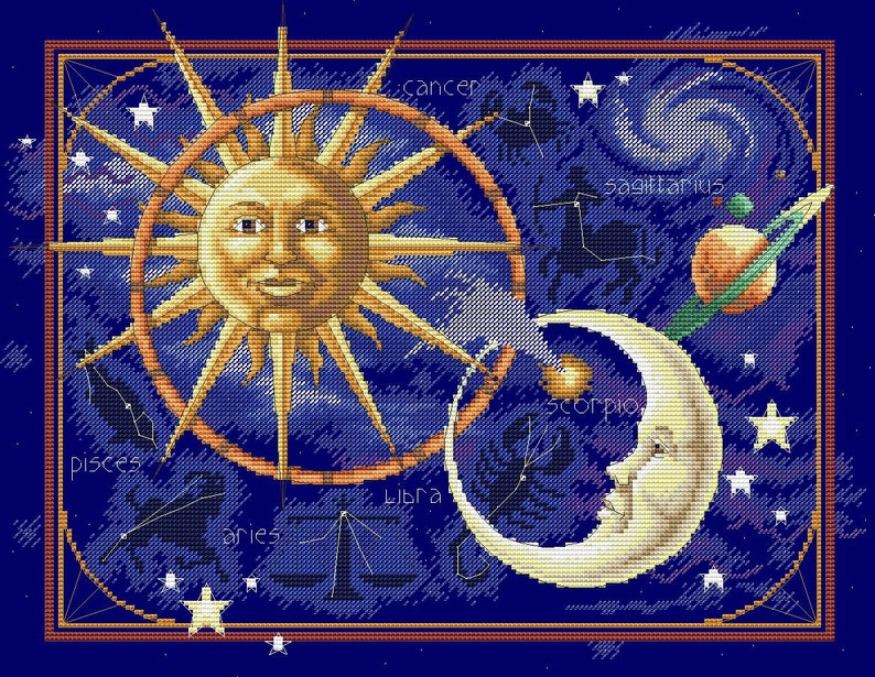 Counted Cross Stitch Pattern Celestial Gathering Hand Etsy