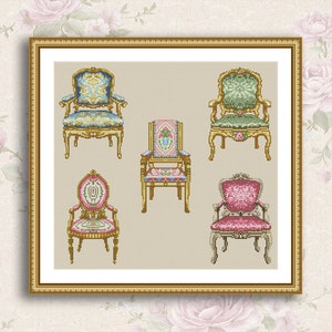 Antique Armchairs Cross Stitch Pattern Antique Decor Pattern Victorian Style Furniture Chairs Vintage Embroidery Needlepoint chart PDF