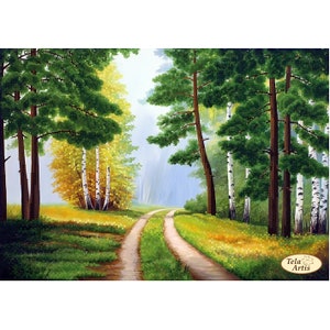 Bead Embroidery kit Pine forest Landscape DIY Needlework Kit Beadwork Hand embroidery Kit Beading Embroidery of beads Wall Home decor