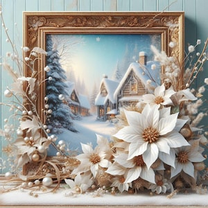 Buquê de Natal Poinsétia Padrão de Ponto Cruz Bordado Moderno Decoração de Ponto Cruz Véspera de Natal Gráfico de Bordado Flores Vila de Natal