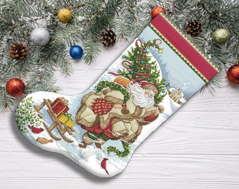 Père Noël voyage bas de Noël compté point de croix motif PDF Santa broderie main Xstitch Decor broderie graphique tapisserie tableau bricolage