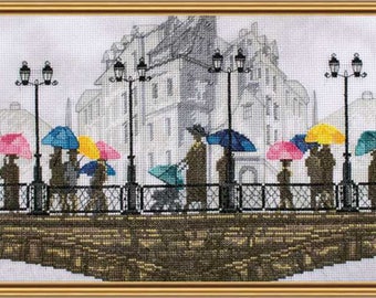 Bright rain Counted Cross Stitch Kit Stitching Wall Decor Kids Room Decor Landscape Cityscape Counted Cross Stitch Painting Nova Sloboda